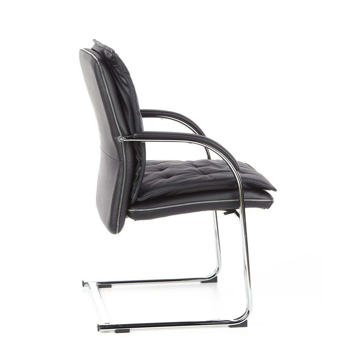 Black Cantilever chair VILLA V with quilted upholstery and armrests by hjh OFFICE – 360-degree view (side profile 100°)