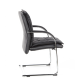 Black Cantilever chair VILLA V with quilted upholstery and armrests by hjh OFFICE – 360-degree view (side profile 100°)