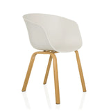 White Shell chair OSLO W with four light wooden legs by hjh LIVING – 360-degree view (front three-quarter view 45°)