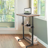 Standing desk WORKSTATION II in black and walnut with two shelves and castors by hjh OFFICE