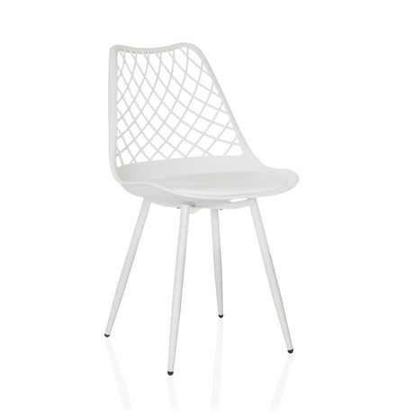 White Outdoor chair BEGIO S with a grid-like backrest and four slender legs by hjh LIVING