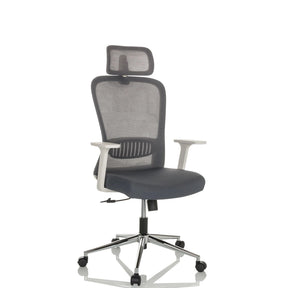 Home Office Chair BELAIA W with grey mesh cover, headrest and white-grey armrests by hjh OFFICE