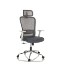 Home Office Chair BELAIA W with grey mesh cover, headrest and white-grey armrests by hjh OFFICE