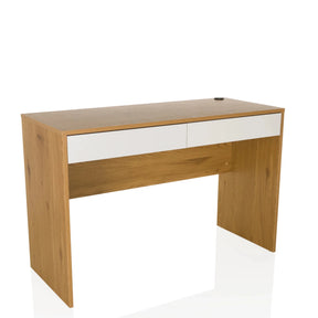 Office Desk BERGA in oak effect with two white drawers and cable outlet by hjh LIVING