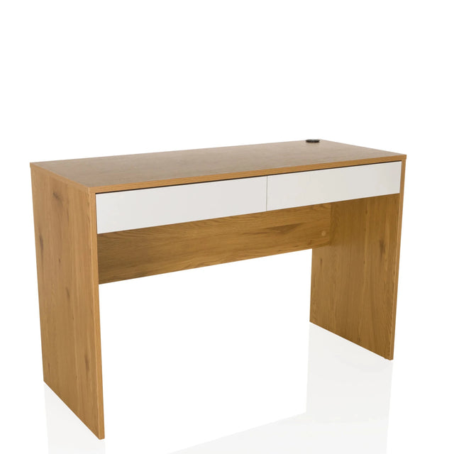 Office Desk BERGA in oak effect with two white drawers and cable outlet by hjh LIVING