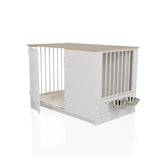 Dog crate PAWHOME XL in white and oak with integrated food bowls and grid door by hjh LIVING