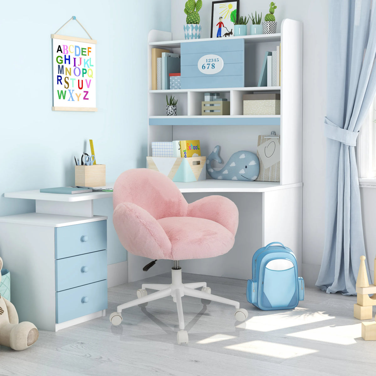 Pink Swivel Chair – Children KID TEDDY with fluffy cover and white star base on castors by hjh OFFICE