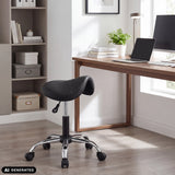Sattix saddle stool in black with chromed star base and castors by hjh OFFICE (AI-generated image)