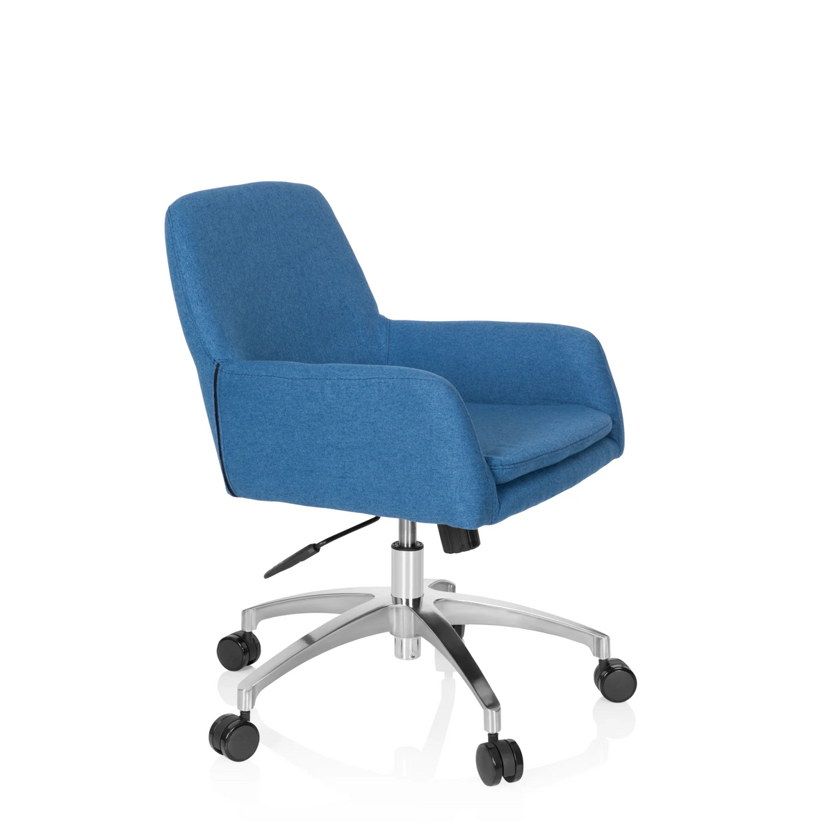 Blue Home Office Chair SHAKE 400 with armrests and five-caster base by hjh OFFICE – 360-degree view (front three-quarter view 60°)