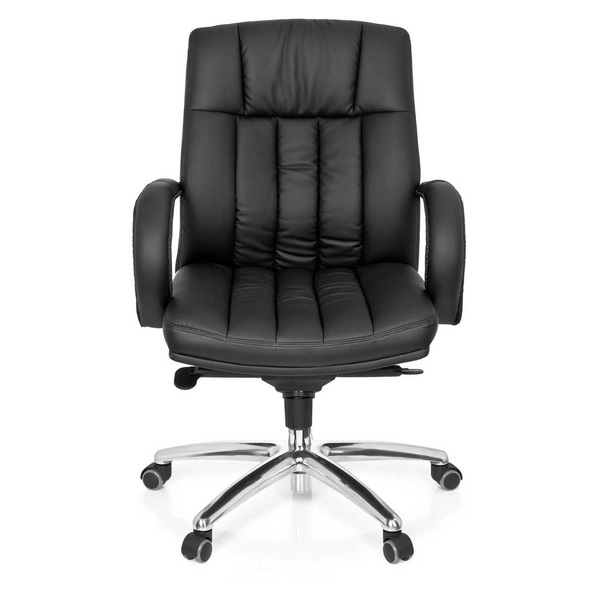 Black Swivel Chair XXL G 100 with quilted upholstery and five-caster base by hjh OFFICE – 360-degree view (front view 0°)