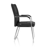 Black guest chair BANDA V with armrests and sled base by hjh OFFICE – 360-degree view (side profile 80°)