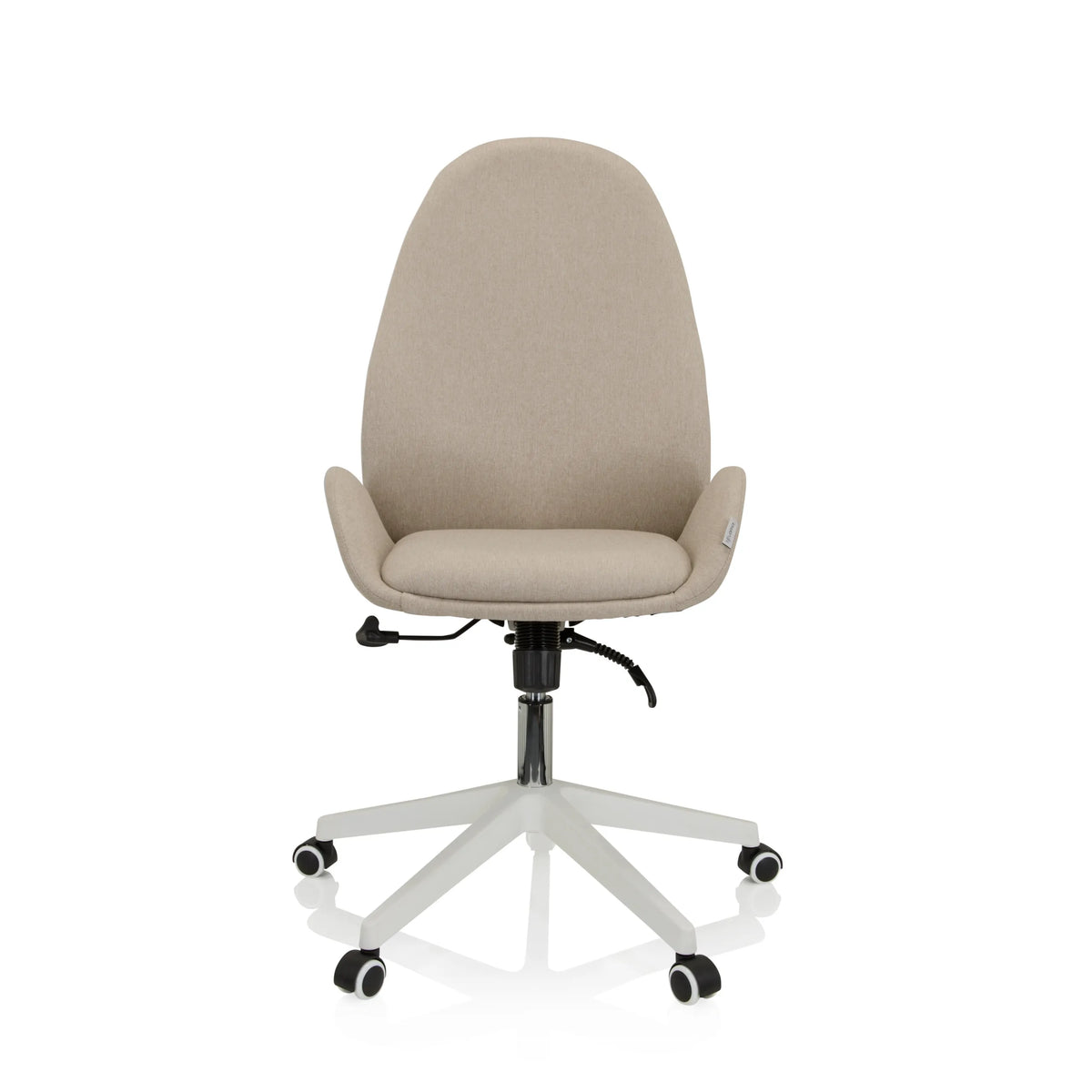 Beige AVEA I home office chair with armrests and a white five-caster base by hjh OFFICE – 360-degree view (front view 0°)