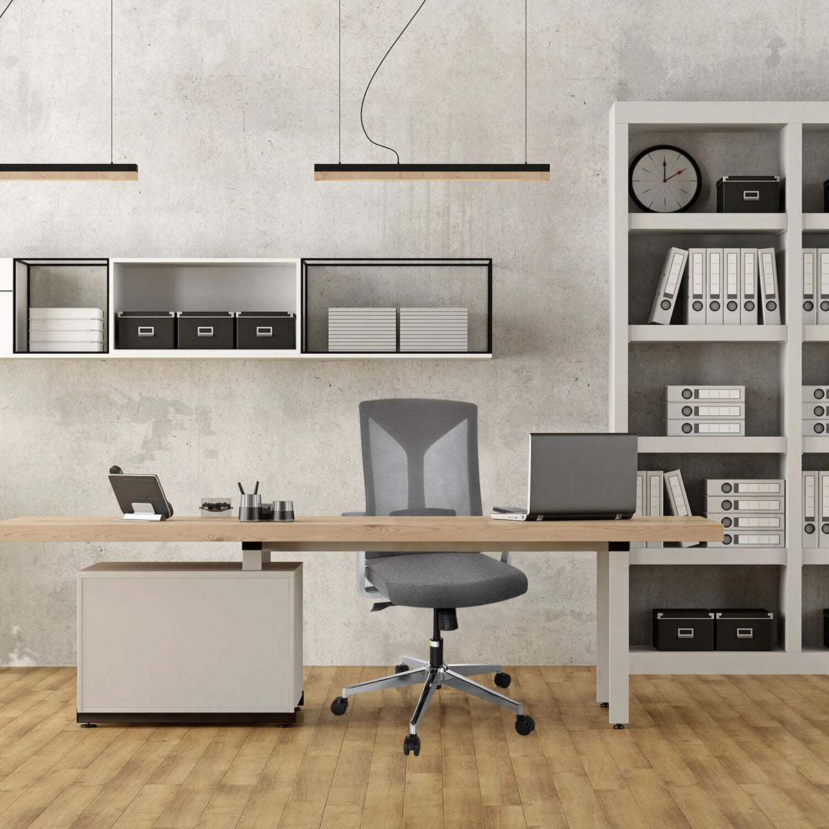 Grey Professional Office Chair HALIFAX at a desk in a modern office by hjh OFFICE