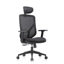 Home Office Chair BLACORE in black with mesh backrest, headrest and armrests by MyBuero