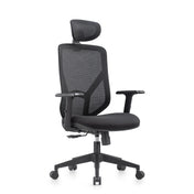 Home Office Chair BLACORE in black with mesh backrest, headrest and armrests by MyBuero