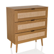 Chest of drawers BOHEO K made of oak with three drawers and Vienna rattan fronts by hjh LIVING