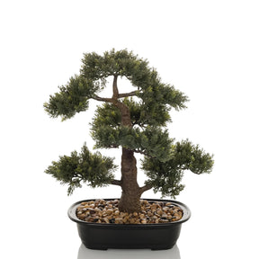Artificial plant BONSAI in the form of a green bonsai in a black bowl with pebbles by hjh OFFICE