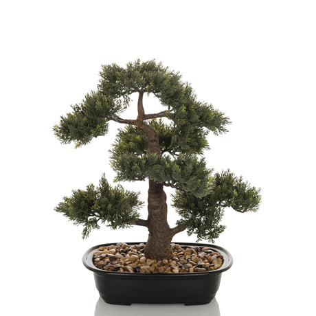 Artificial plant BONSAI in the form of a green bonsai in a black bowl with pebbles by hjh OFFICE