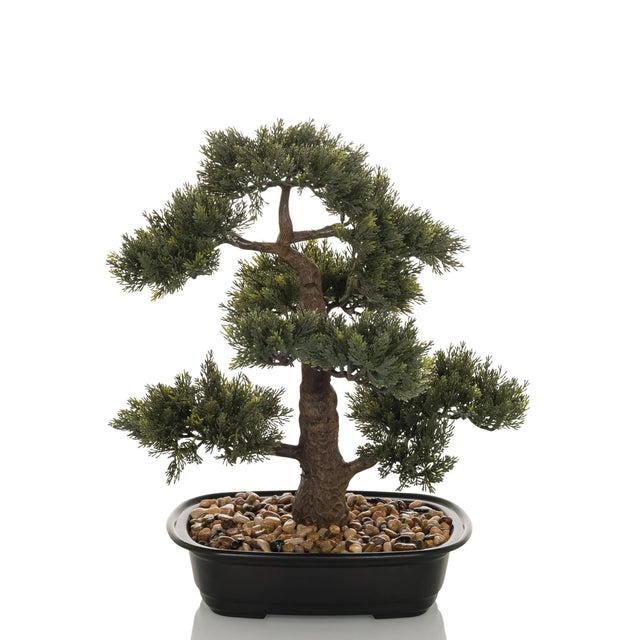 Artificial plant BONSAI in the form of a green bonsai in a black bowl with pebbles by hjh OFFICE