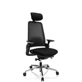 Professional Office Chair BRACIO in black with mesh backrest, headrest and aluminium base by hjh OFFICE