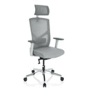 Professional Office Chair BRETON PRO W in grey with mesh back, headrest and silver star base by hjh OFFICE