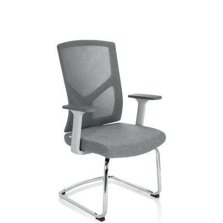 Grey Cantilever chair BRETON V W with mesh backrest, armrests and sled base by hjh OFFICE