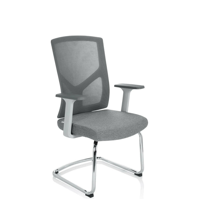 Grey Cantilever chair BRETON V W with mesh backrest, armrests and sled base by hjh OFFICE