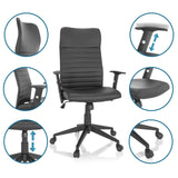 Black Home Office Chair ARTON 30 with detailed views of the height adjustment and the castors by hjh OFFICE
