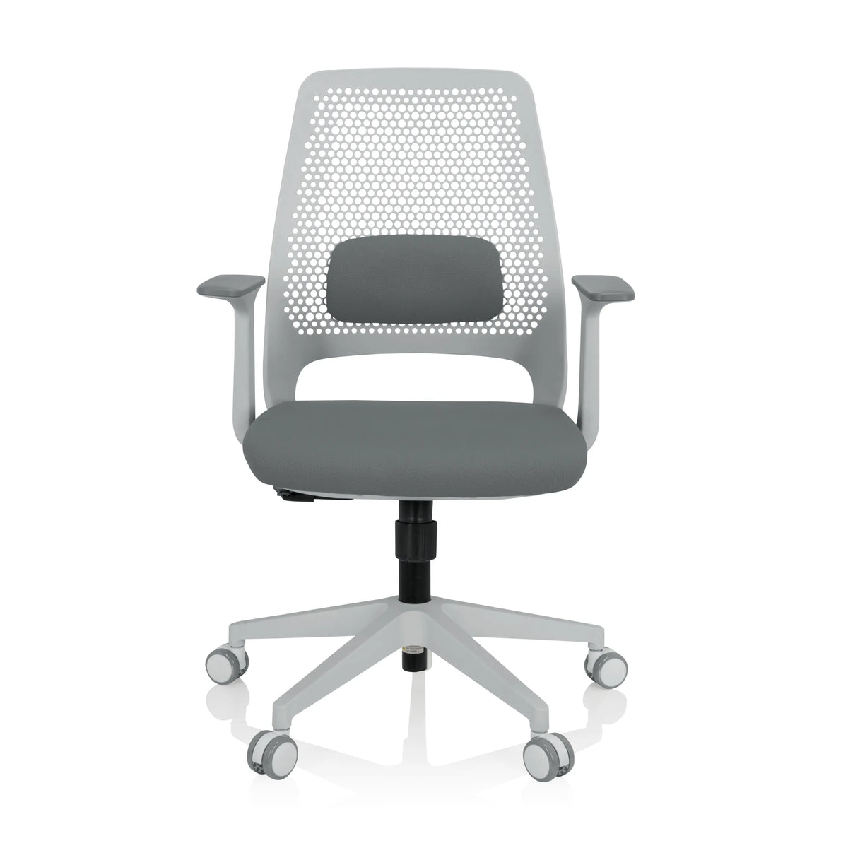 Grey Home Office Chair PARFERIO W with mesh back and five-caster base by hjh OFFICE – 360-degree view (front view 0°)