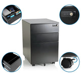 Black metal Mobile Drawer Unit COLOR OS I with combination lock, castors and organiser compartment by hjh OFFICE