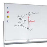 Writable surface of the MULTIBOARD I whiteboard with four coloured magnets and handwritten notes by hjh OFFICE