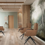 Brown upholstered chairs TARUGO with black star bases in a modern room by hjh LIVING