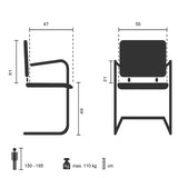 Technical drawing of the Cantilever chair VILLA V with a width of 50 cm by hjh OFFICE