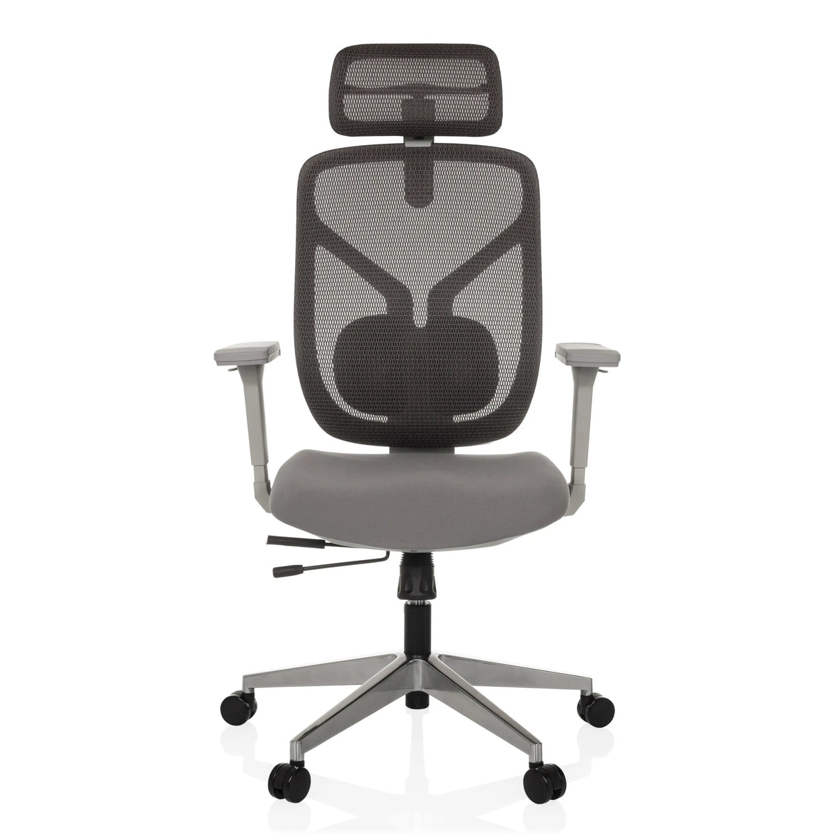 Grey High End Office Chair CASSILIS W with mesh back and five-caster base by hjh OFFICE – 360-degree view (front view 0°)