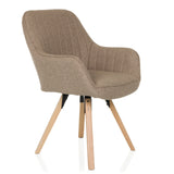 Beige upholstered chair SCANDI SOFT with structured fabric cover and four wooden legs by hjh LIVING – 360-degree view (front three-quarter view 45°)
