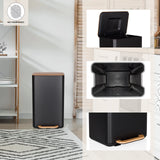 CLEAN NATURA wastepaper bin in black with walnut lid, inner bucket and handle on the bottom by hjh OFFICE
