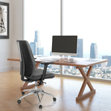 Professional Office Chair INTEGRIO I in dark grey at a desk in front of a window with a city view by hjh OFFICE