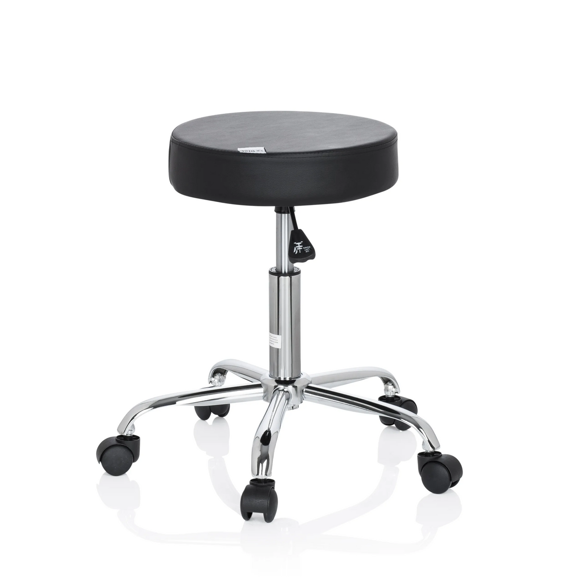 Black Swivel stool OPERATOR II with gas spring and five-caster base by hjh OFFICE – 360-degree view (side profile 100°)