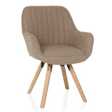 Beige upholstered chair SCANDI SOFT with structured fabric cover and four wooden legs by hjh LIVING – 360-degree view (front view 15°)