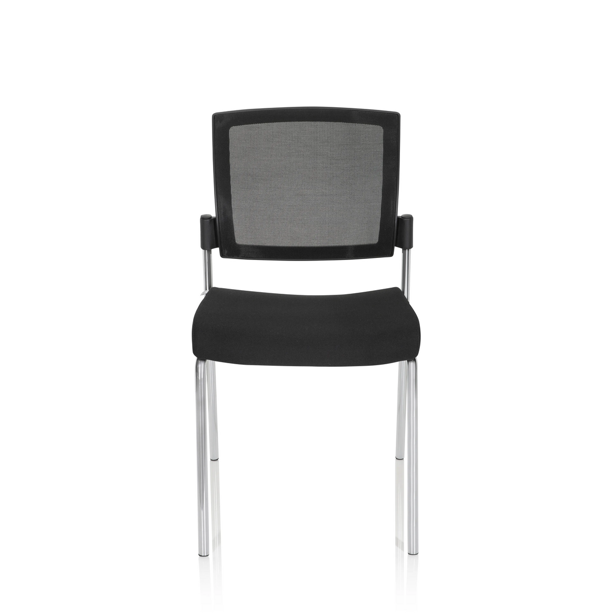 Black four-legged chair K9 V with mesh back and metal frame by hjh OFFICE – 360-degree view (front view 0°)