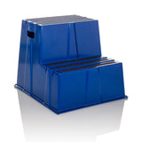 Blue Step stool TIO-E2 with two steps by hjh OFFICE – 360-degree view (front three-quarter view 30°)