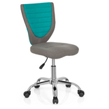Grey-turquoise Swivel Chair – Children KIDDY COMFORT with star base and five castors by hjh OFFICE – 360-degree view (front three-quarter view 40°)