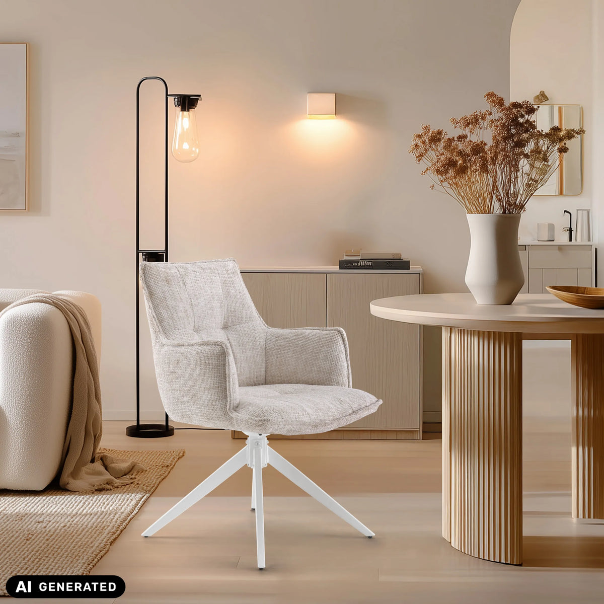 Beige Tavaro dining chair with white star base by hjh LIVING (AI-generated image)