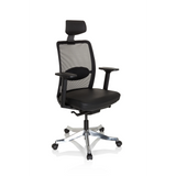 Black Luxury Executive Chair SENATOR PRO with mesh back, headrest and five-caster base by hjh OFFICE – 360-degree view (front three-quarter view 40°)