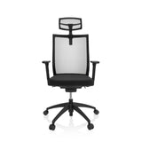 Black Professional Office Chair ASPEN PRO with mesh back, headrest and five-caster base by hjh OFFICE – 360-degree view (front view 0°)