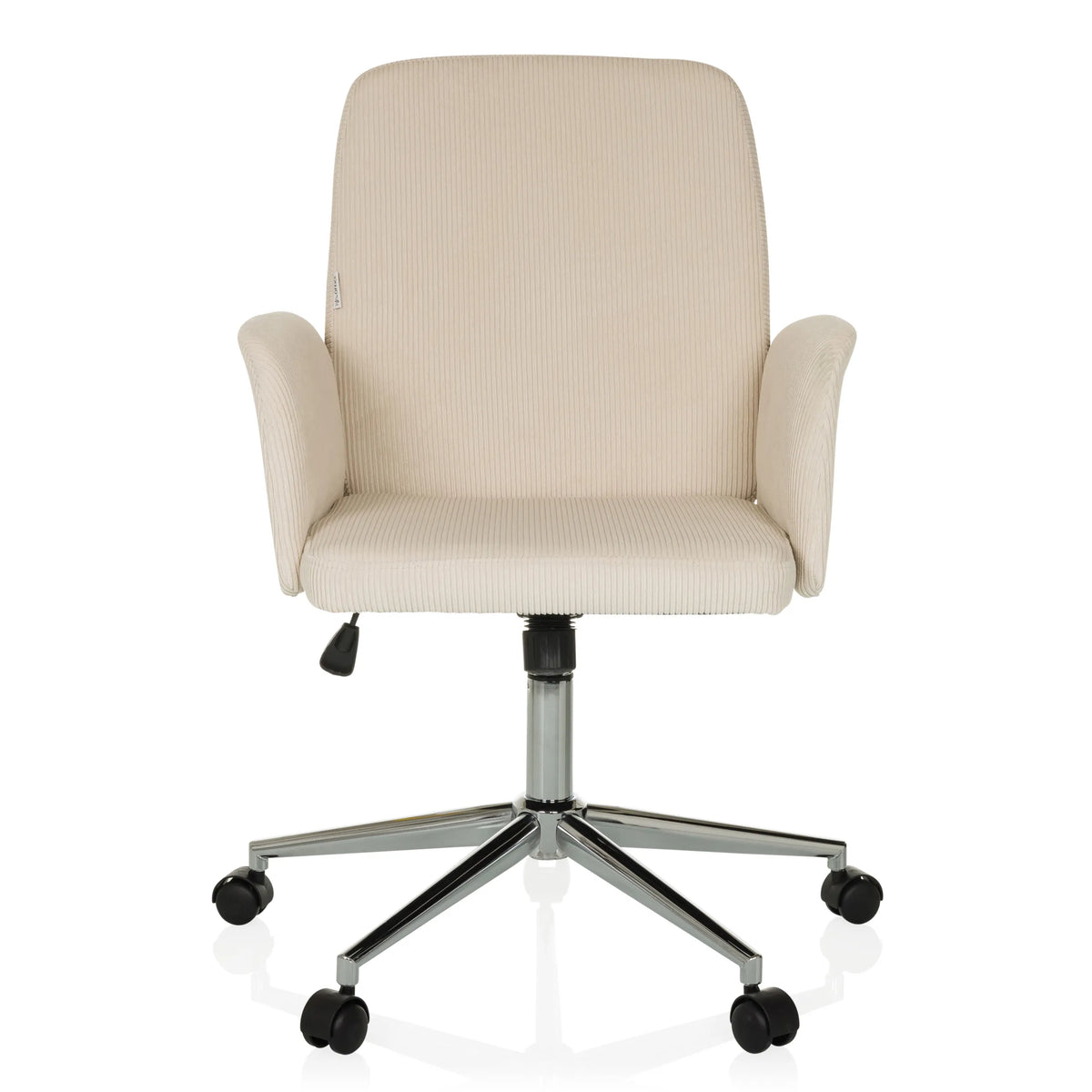 Beige Home Office Chair SOLAO CORD with ribbed upholstery and five-caster base by hjh OFFICE – 360-degree view (front view 0°)