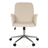 Beige Home Office Chair SOLAO CORD with ribbed upholstery and five-caster base by hjh OFFICE – 360-degree view (front view 0°)