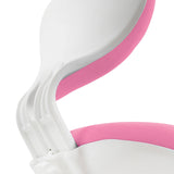 Side detail view of the white plastic shell and pink padding of the KID VIVO children's swivel chair by hjh OFFICE
