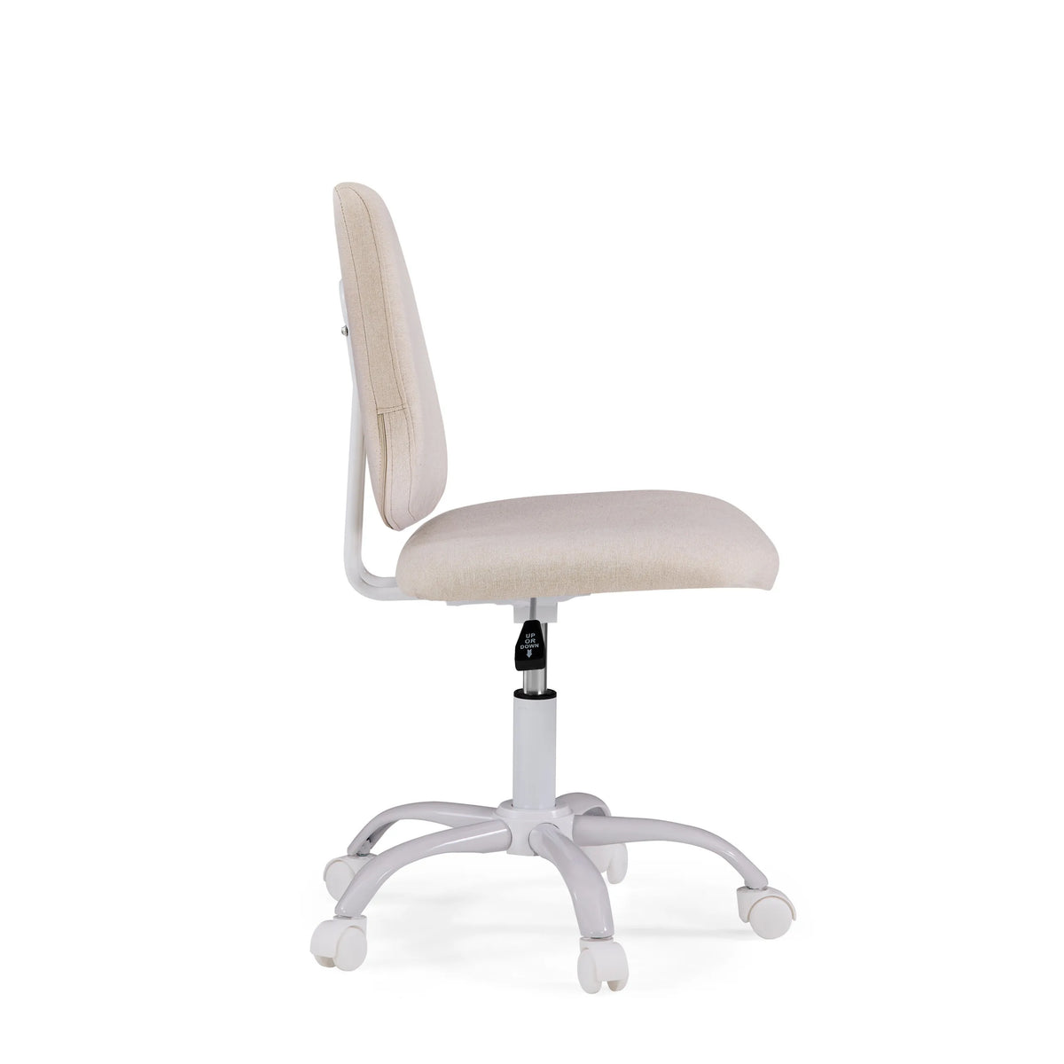 Side view of Lumikid children's swivel chair in beige with white star base and castors by hjh OFFICE