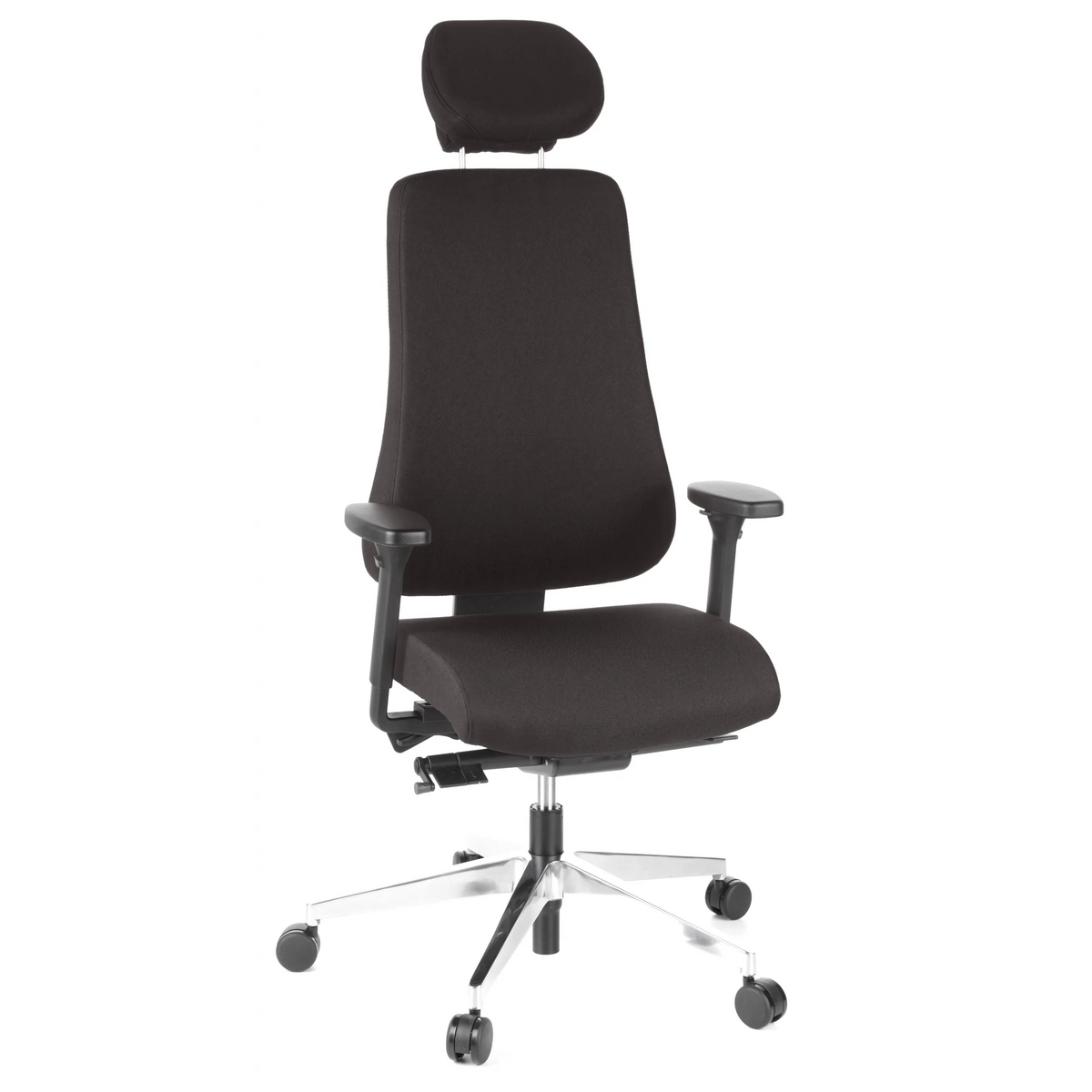 Black Professional Office Chair PRO-TEC 400 with headrest, armrests and five-caster base by hjh OFFICE – 360-degree view (front view 20°)